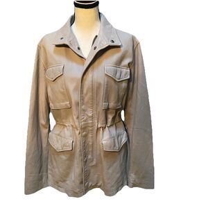 JUNE for Anthropologie Women’s Leather Field Jacket L Taupe Cloud Wash Utility